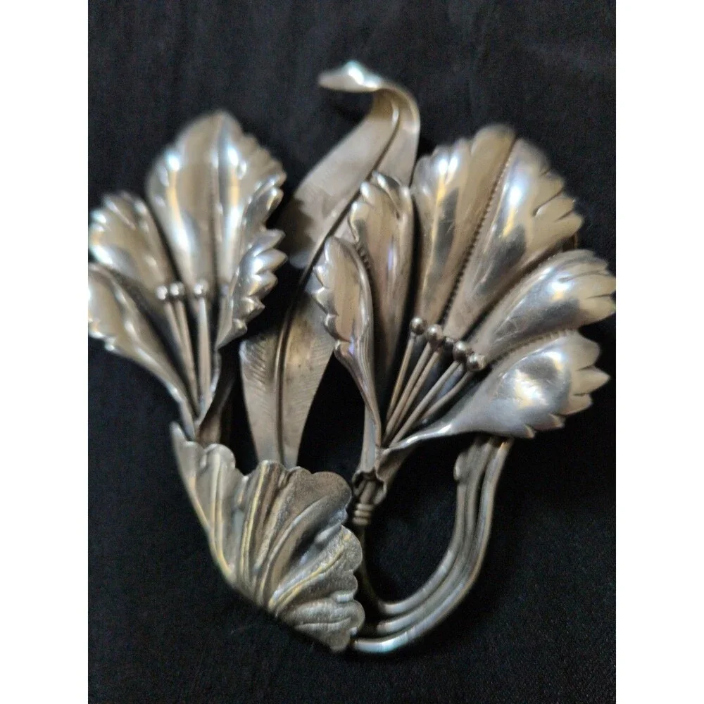 LARGE VINTAGE 925 STERLING SILVER CALLA LILY FLOWER BROOCH PIN 23 GRAMS